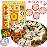 Divine Hamper - Sampurna Kuber Yantra, Assorted Sweets with 4 Diyas and Laxmi-Ganesha Coin