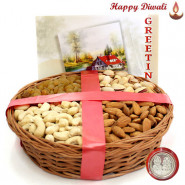 Assorted Dryfruits in Basket with Laxmi-Ganesha Coin