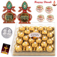Diwali with Ferrero - Ferrero Rocher 24 Pcs, Kalash Shubh Labh with 4 Diyas and Laxmi-Ganesha Coin