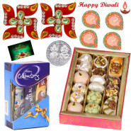 Festive Sweets - Kaju Mix 500 gms, Mini Celebration, Auspicious Swastika with 4 Diyas and Laxmi-Ganesha Coin