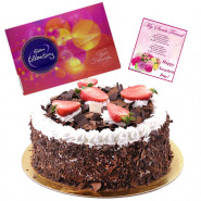 Grand Celebrations - Black Forest Cake 1 kg, Celebrations 121 gms and Card