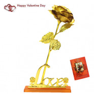 Golden Rose With Love & Valentine Greeting Card