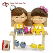 Cute Couple Sitting On The Bench & Valentine Greeting Card