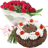 Amazing Combo - 12 Red Roses + Black Forest Cake 1/2 kg + Card