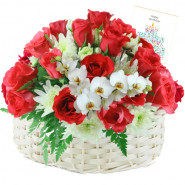 Lovely Flowers - 30 Red Roses With White Glads Basket + Card