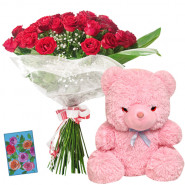 Magnificent Present - 12 Red Roses + Teddy 6" + Card