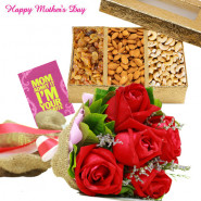 Mothers Day Celebration - 10 Red Roses, 400gm Assorted Dryfruits and Card