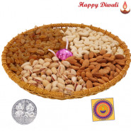 Perfect Crunch Tray - Assorted Dryfruits 500 gms in Tray with a Handmade Chocolates with Laxmi-Ganesha Coin