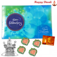 Religious Idol - Silver Laxmi Idol 20gms, Celebration with 4 Diyas