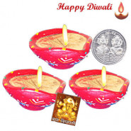 Round Diya - 3 Round Shaped Diyas with Laxmi-Ganesha Coin