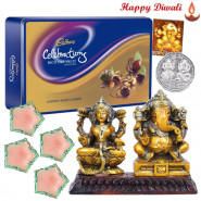 Shubh Labh - Laxmi-Ganesha Idol, Cadbury's Rich Dry Fruits with 4 Diyas and Laxmi-Ganesha Coin