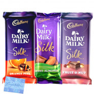 Silk Hamper - Cadbury Dairy Milk Silk Fruit & Nut, Cadbury Dairy Milk Silk Chocolate, Cadbury Dairy Milk Silk Roast Almond & Card