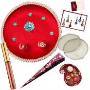 Specially For Her - Puja Thali (R), Chhalani for Puja, Lakme Jewel Sindoor, Mehndi Cone, Roli Chawal, Bindi Packet and card