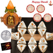 Spiritual Gift - Kalash Ganesha, Kaju Pan with 4 Diyas and Laxmi-Ganesha Coin