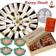Sweet Moments - Kaju Pista Roll 250 gms, Sing Chikki 250 gms with 4 Diyas and Laxmi-Ganesha Coin