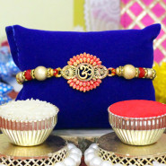 Designer Two Tone OM Rakhi with Pearls