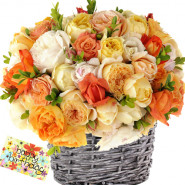 Jovial Gift - 25 Mix Roses in Basket + Card