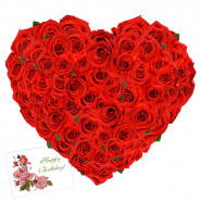 Heart for You - 50 Red Roses Heart Shaped Arrangement + Card