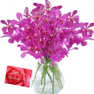 Orchid Arrangement - 12 Orchids in Vase + Card