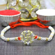 Sparkling Swastik Bracelet Rakhi with Diamond
