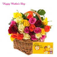 Basket of mix Roses - Basket of 15 mix Roses and Card