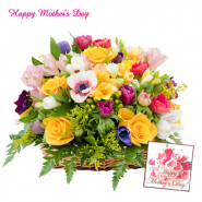 Basket of Assorted Flowers - Basket of 20 Assorted Flowers and Card