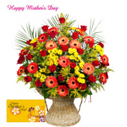Basket of Roses & Gerberas - Basket of 25 Roses & Gerberas and Card