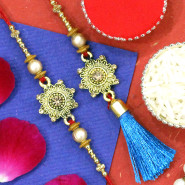 Elegant & Sophisticated Bhaiya Bhabhi Rakhi with Pearls & Delicate Metal Work