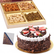 Cake n Nut - Assorted Dryfruit 200 gms, Black Forest Cake 1 kg & Card