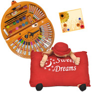 Kid's Delight - Coloring Kit 56 pcs, Teddy Bear Pillow and Card