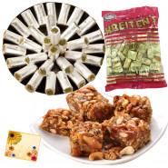 Special Sweets - Kaju Pista Roll 250 gms, Sing Chiki 250 gms, Krietens 300 gms and Card