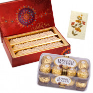 Sweet with Chocolates - Kaju Katli 250 gms, Ferrero Rocher 16 pcs and Card