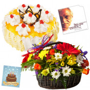 Floral Alliance - Basket 20 Mix Flowers + Cake 1/2kg + Songs Of Gulzar's Music Cd