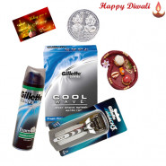 Special Bhaiya Care - Gillette Razor, Foam, Aftershave with Bhaidooj Tikka and Laxmi-Ganesha Coin