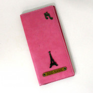 Personalized Pink Leather Travel Folder and Card