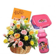 Basket Of Love - Water Bottle + Lunch Box + Basket 20 Mix Roses