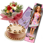 My Barbie - Bunch 12 Mix Roses + Cake 1/2kg + Barbie Doll