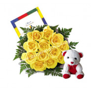 Lasting Friendship - Bunch 12 Yellow Roses + 6 Teddy