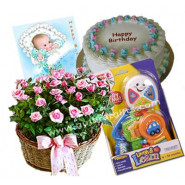 Hi! - Kids Learning Keys + Basket 20 Pink Roses + Cake 1kg