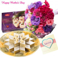 Carnations n Sweets - 12 Mix Carnations, Haldiram Soan Papdi 250 gms, Kaju Katli 250 gms and Card