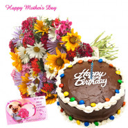 Carnations for Mom - 12 Mix Carnations in Bunch, 1/2 kg Chocolate Cake and Card