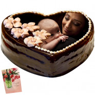 1 Kg Heart Shaped Chocolate Photo Cake & Card
