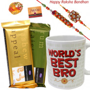 Rakhi Mug with Temptation - Temptation 2 Pcs, World's Best Bro Personalized Mug with 2 Rakhi and Roli-Chawal