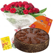 Loving Surprise - Bunch 20 Red Roses + 1/2 Kg Chocolate Cake + Cadbury Celebration + Card