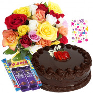 All With Love - Bunch 12 Mix Roses + 1 Kg Delicious Cake + 5 Cadbury Bars + Card