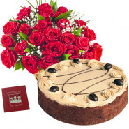 Special Treat - 20 Red Roses Basket + 1 Kg Chocolate Truffle Cake + Card