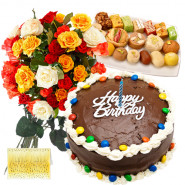 Gift With Love - Bunch 15 Mix Flowers + 1/2 Kg Cake + Assorted Sweets 250 Gms + Card