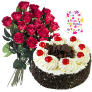 Emotionally Yours - Bunch 20 Red Roses + 1/2 Kg Black Forest cake + Card