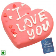 Lovely Strawberry Heart Cake (Eggless) 1 Kg + Card