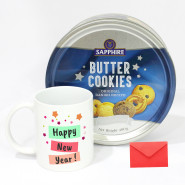 Golden Year - Personalized New Year Mug, Butter Cookies & Card